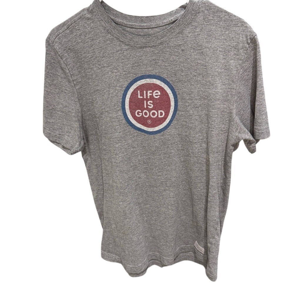 Life Is Good Crusher Tee Mens Small Heather Grey Graphic Short Sleeve T-Shirt